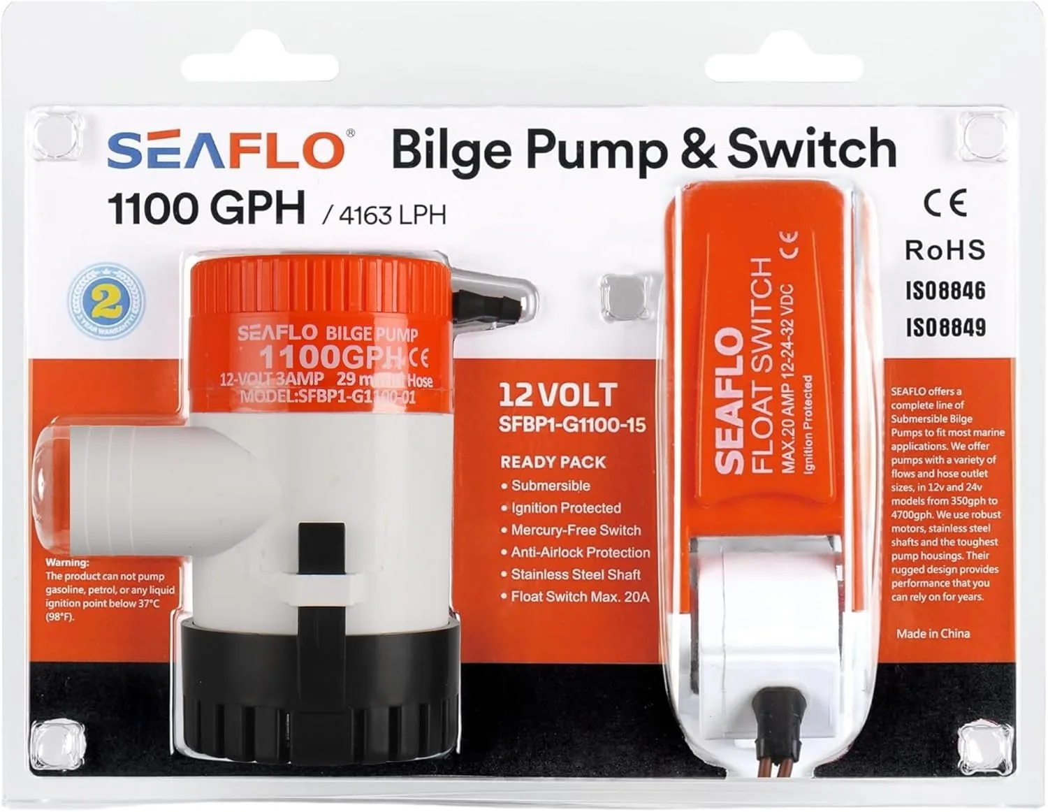 SEAFLO 01-Series 1100 GPH Bilge Pump with Float Switch — main view